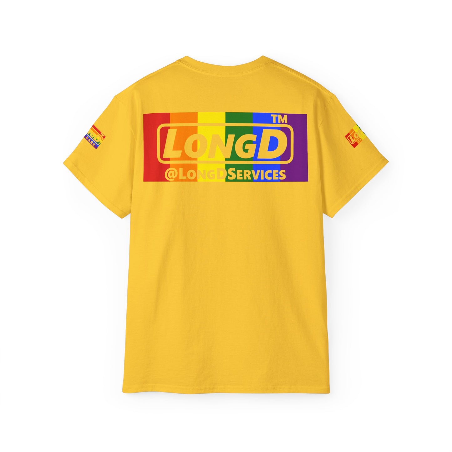 LongD negative vertical striped 4-print Hyde Park logo cotton tee (Pride colors)