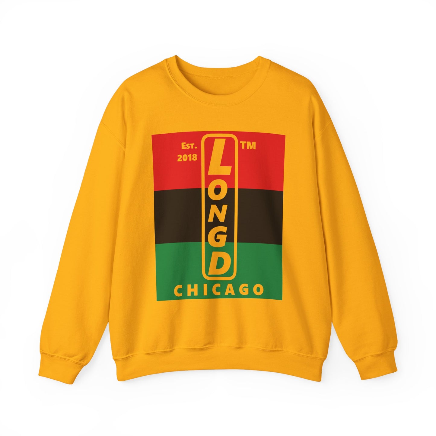 LongD negative horizontal 3-striped Chicago upright logo crewneck sweatshirt (Juneteenth colors)