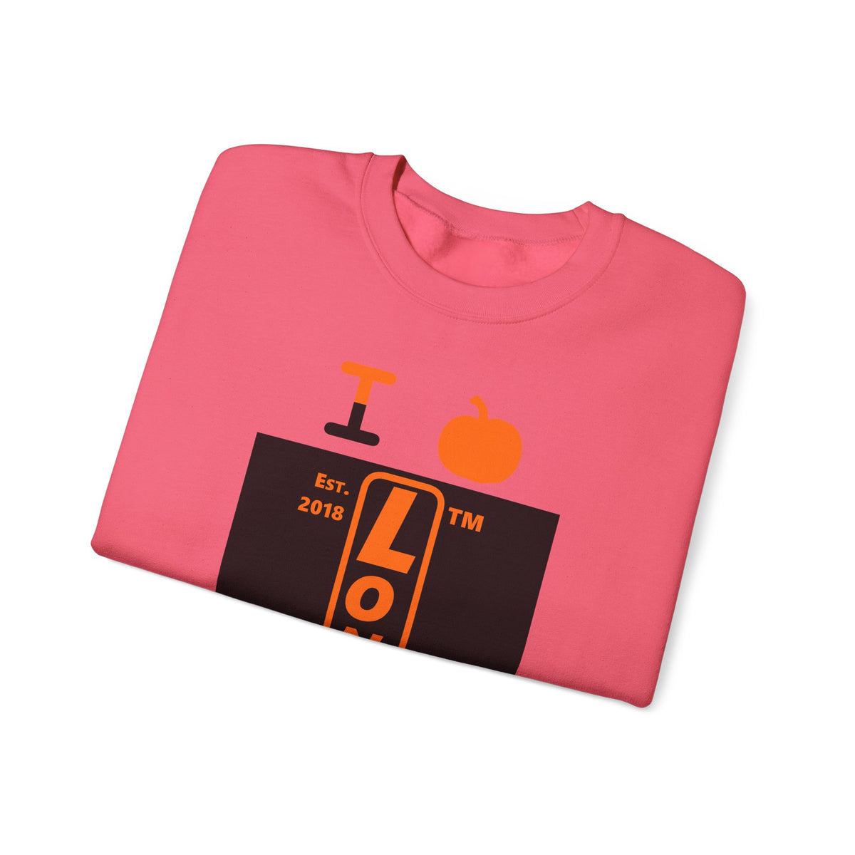I pumpkin LongD Tag upright logo positive orange on negative black crewneck sweatshirt