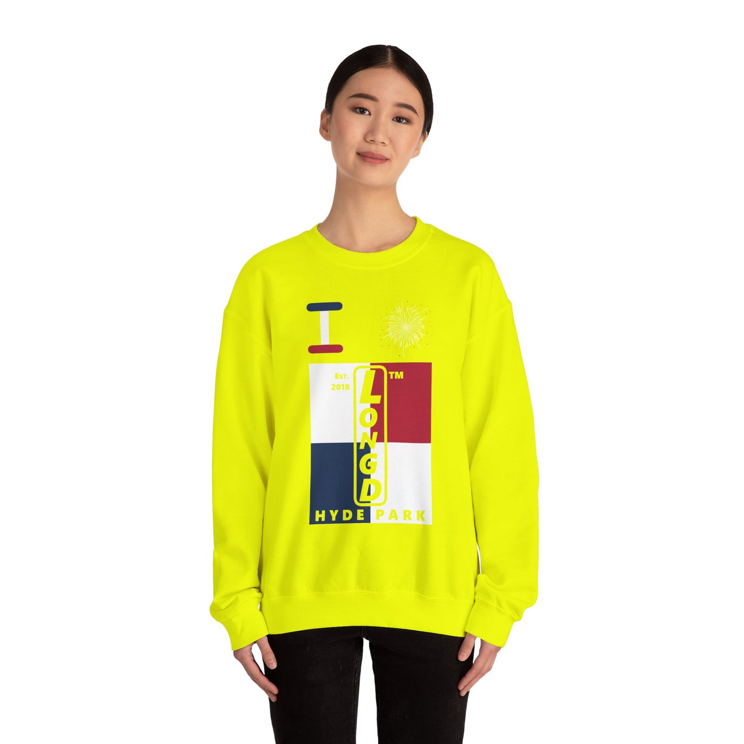 I Burst LongD negative quarters Hyde Park upright logo crewneck sweatshirt