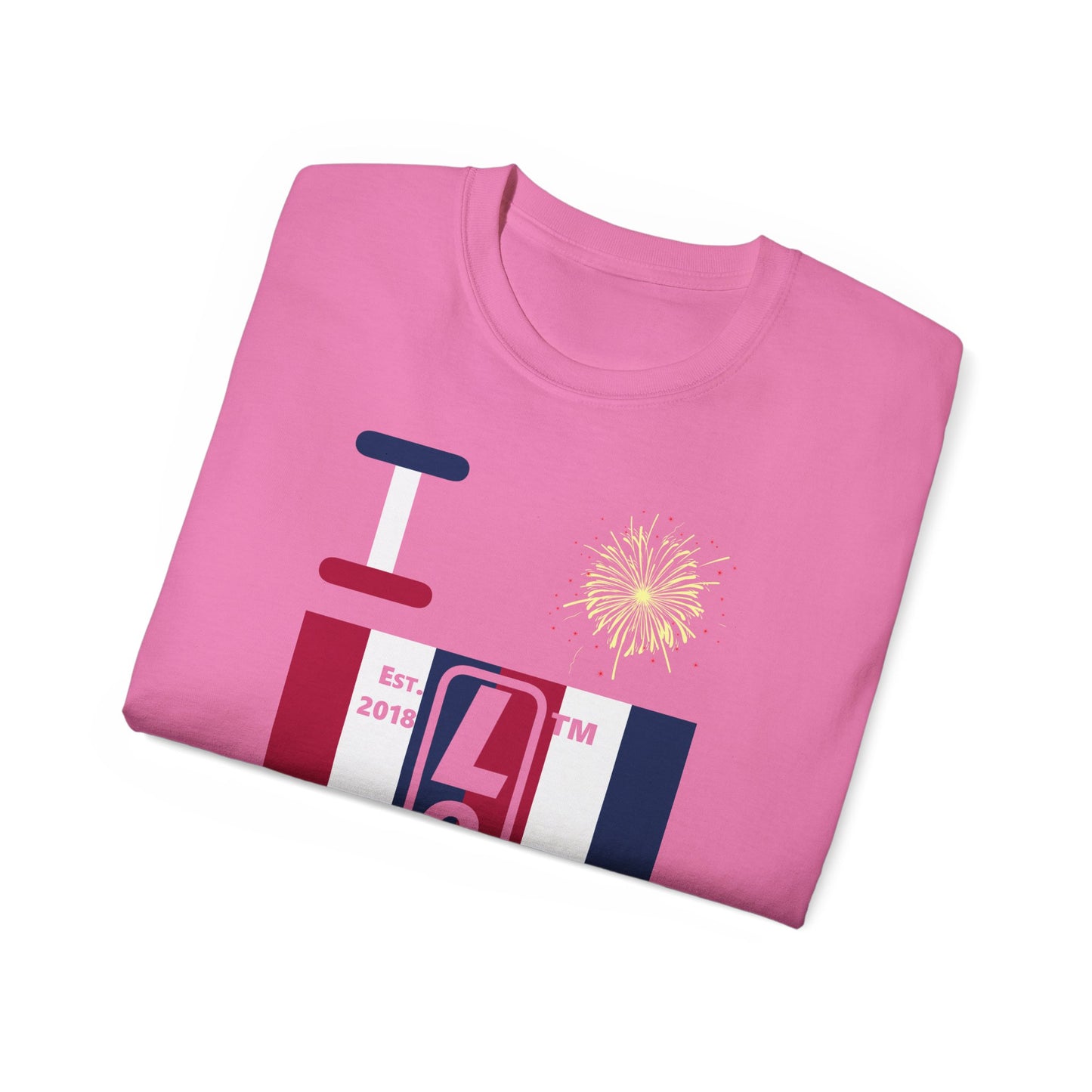 I Burst LongD cotton tee negative vertical 6-striped Chicago upright logo (Patriotic colors)