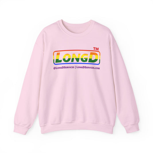 LongD positive horizontal striped front-back tag-domain logo crewneck sweatshirt (Pride colors)