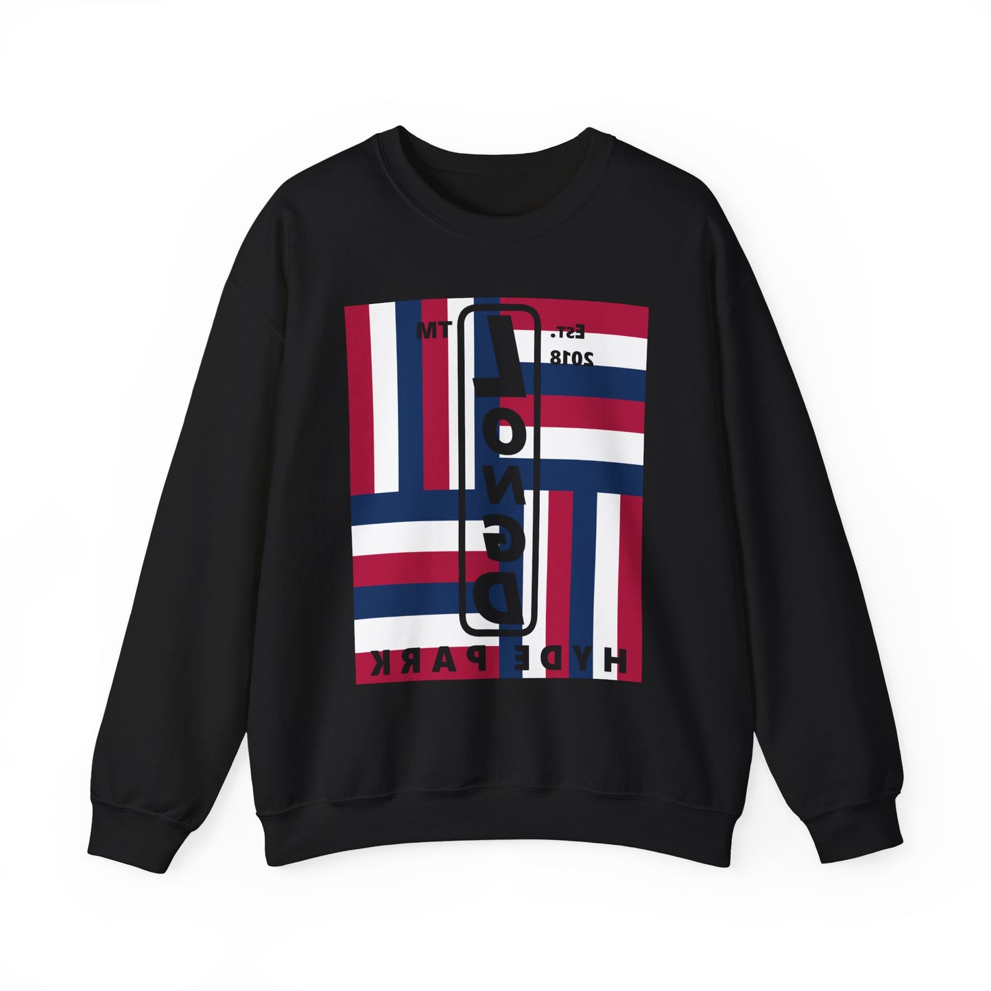 LongD negative rotated windmill Hyde Park front-back upright logo crewneck sweatshirt (patriotic colors)