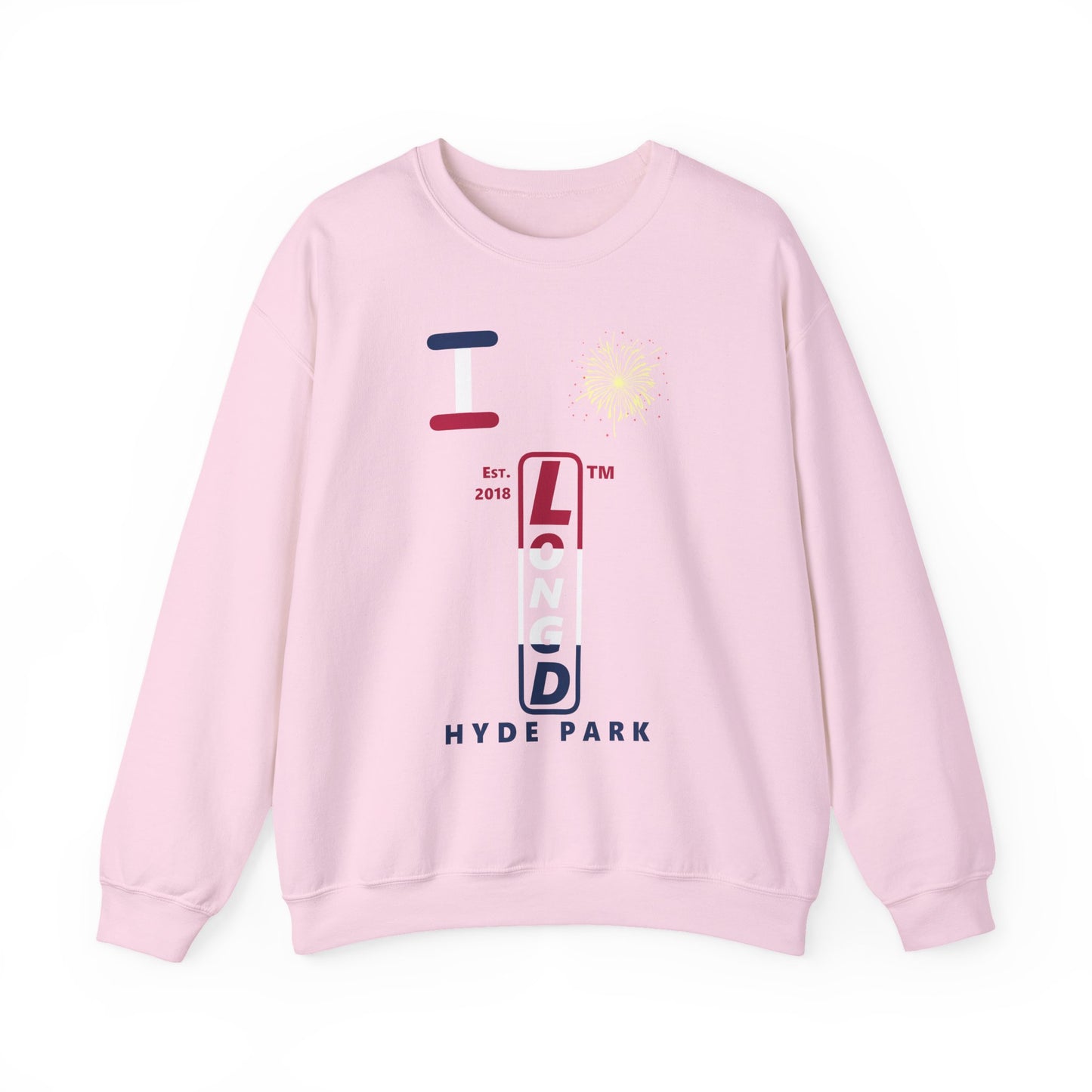 I Burst LongD positive horizontal 3-striped Hyde Park upright logo crewneck sweatshirt