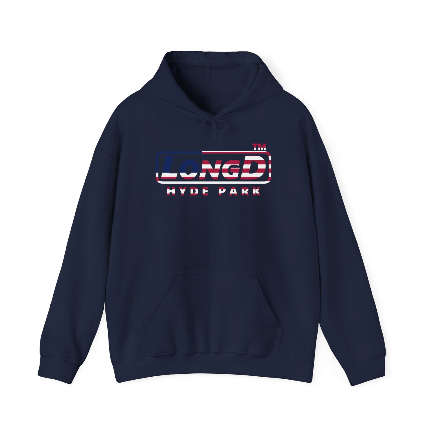 LongD® positive flag Hyde Park logo hoodie (patriotic colors)