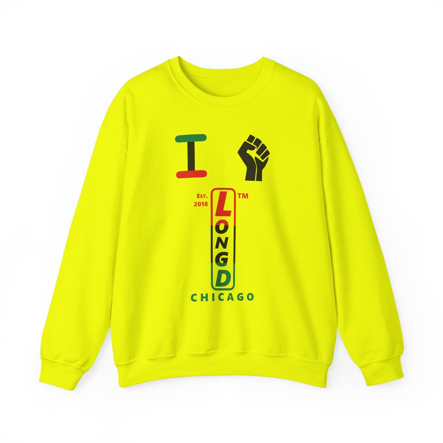 I Fist LongD positive horizontal 3-striped Chicago upright logo crewneck sweatshirt