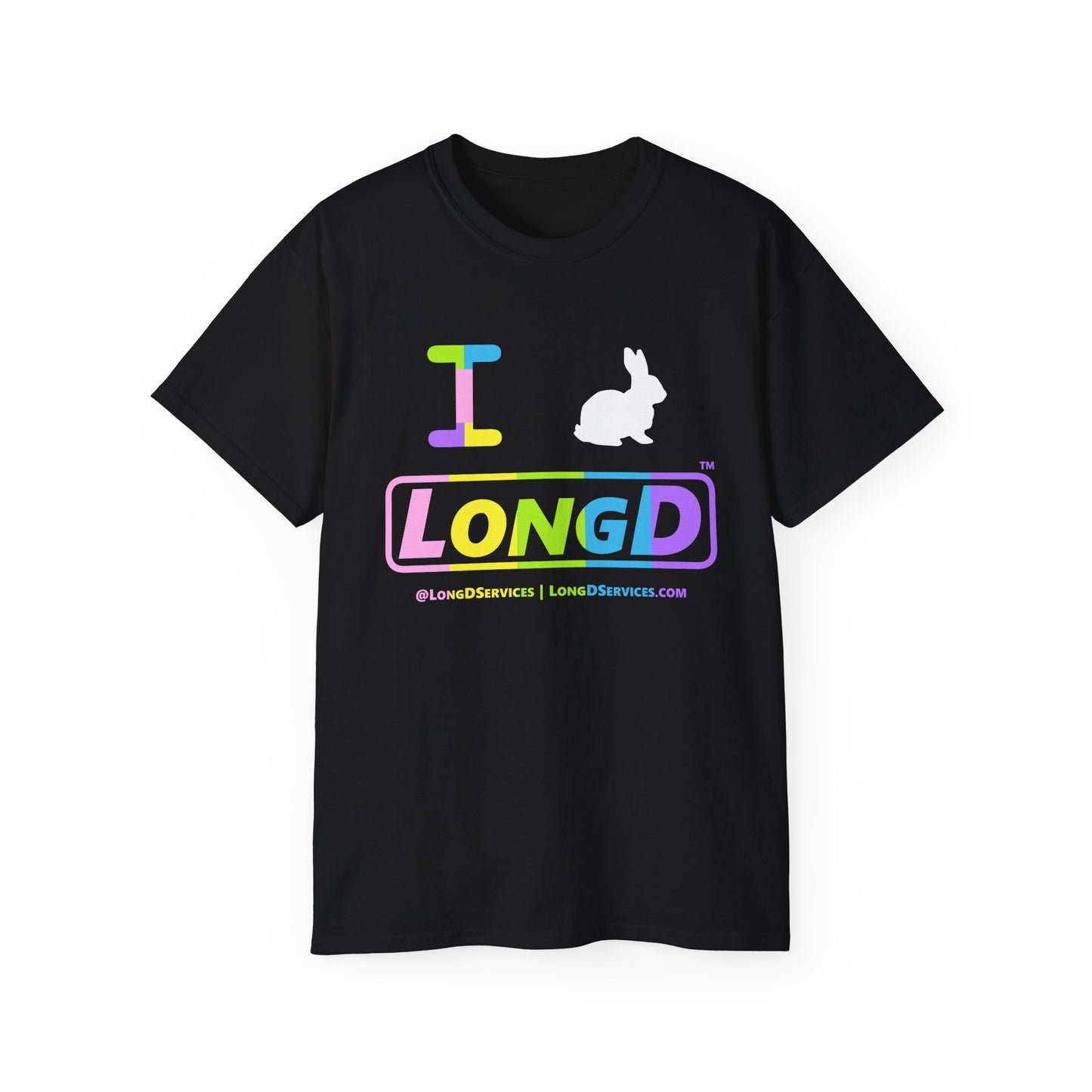 I Bunny LongD® positive horizontal striped Tag-domain Logo Cotton Tee