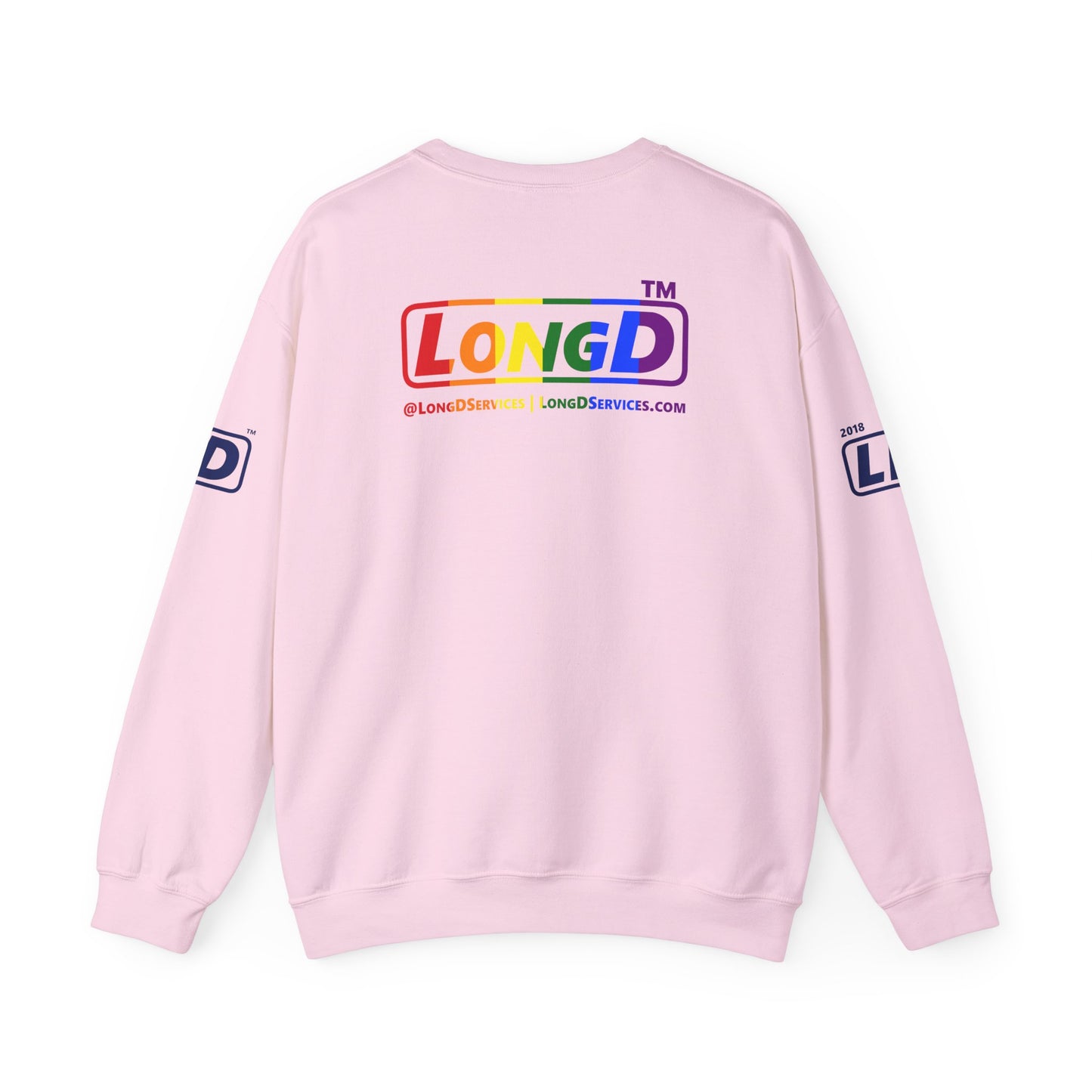 I Luv LongD official basic 4-print tag logo crewneck sweatshirt with Pride heart