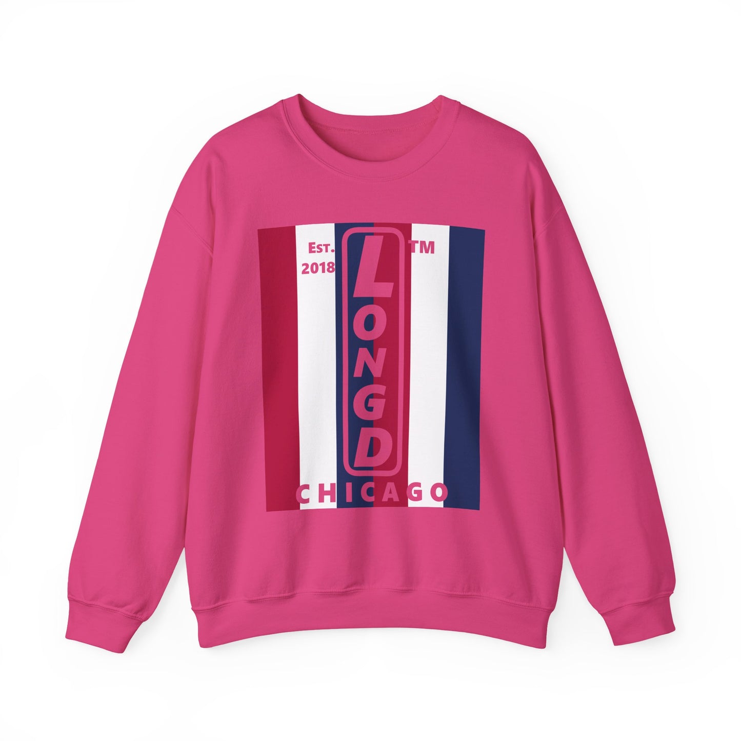 LongD negative vertical 6-striped Chicago logo crewneck sweatshirt (patriotic colors)