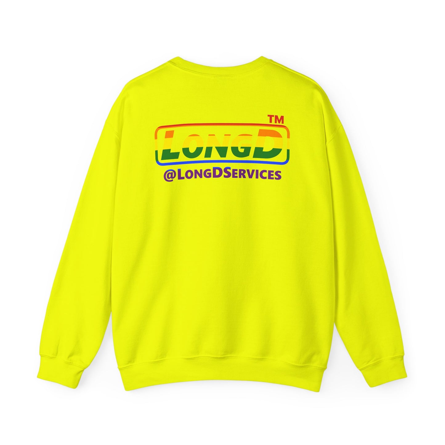LongD positive horizontal striped front-back Chicago logo crewneck sweatshirt (Pride colors)