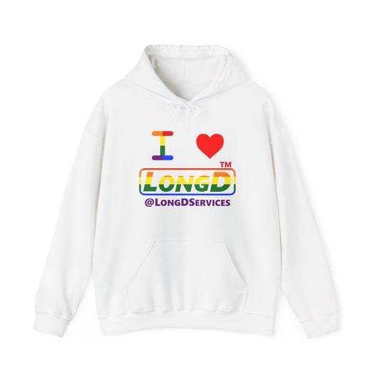 I Luv LongD® positive horizontal striped tag logo hoodie (Pride colors)