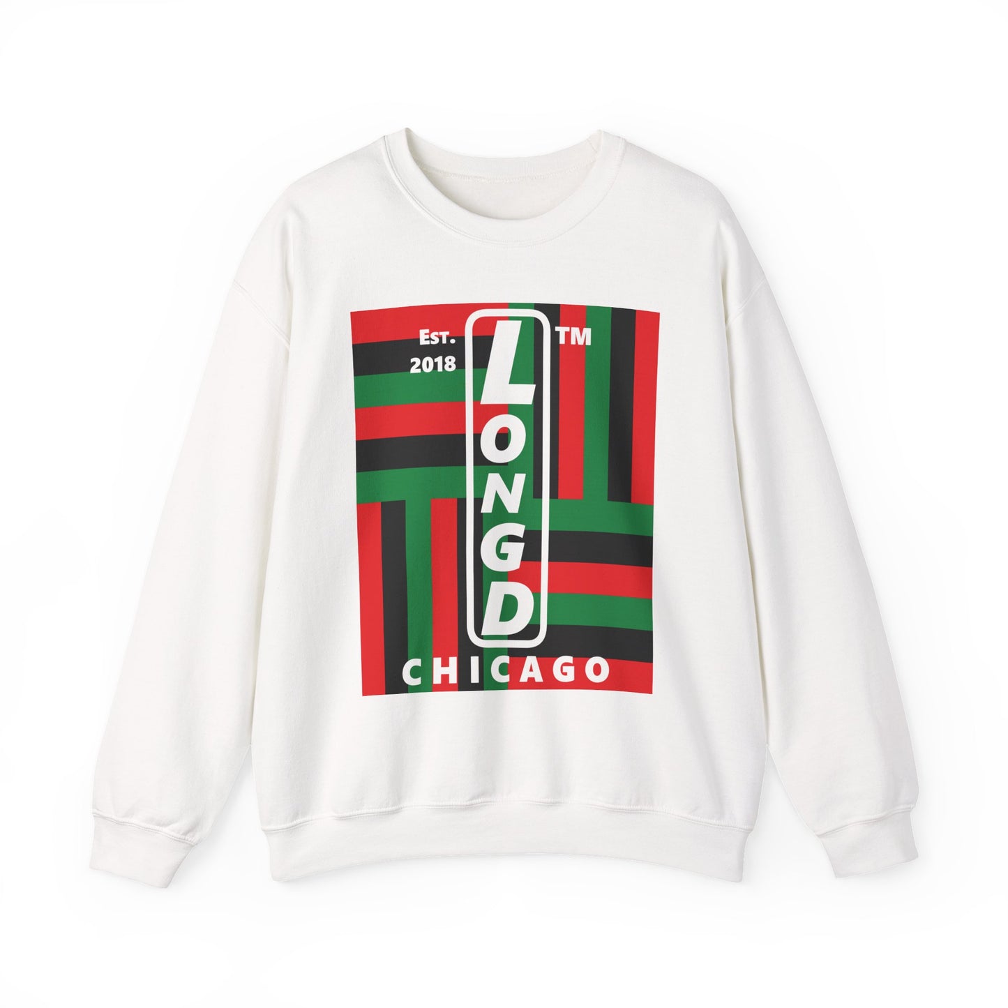 LongD negative windmill Chicago upright logo crewneck sweatshirt (Juneteenth colors)