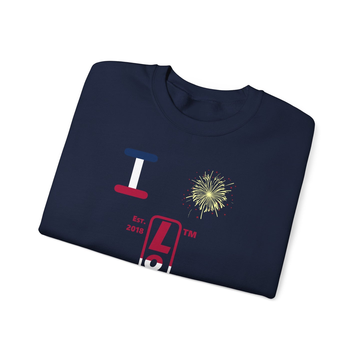 I Burst LongD positive horizontal 3-striped Chicago upright logo crewneck sweatshirt