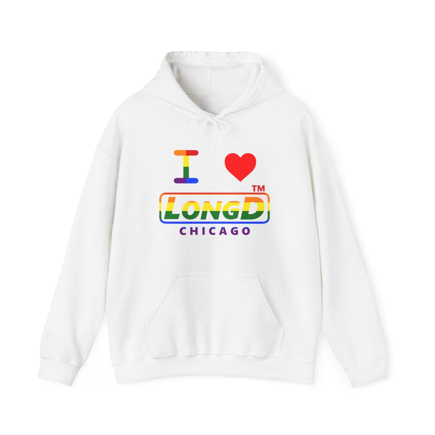 I Luv LongD® positive horizontal striped Chicago logo hoodie (Pride colors)