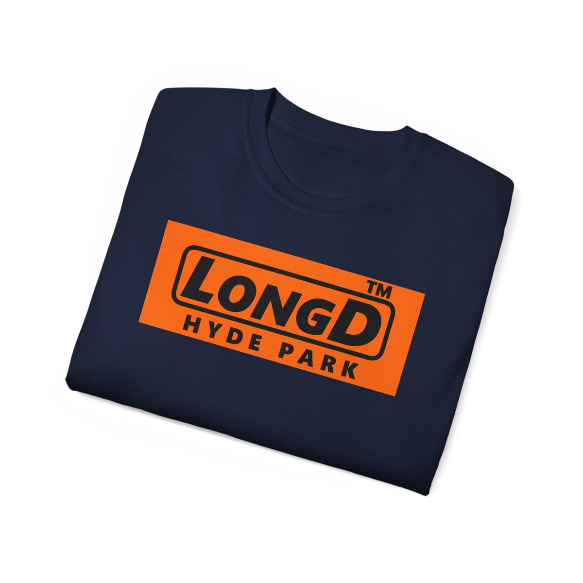 LongD Hyde Park logo Black (000000) on orange (FE7518) (Halloween colors) cotton tee