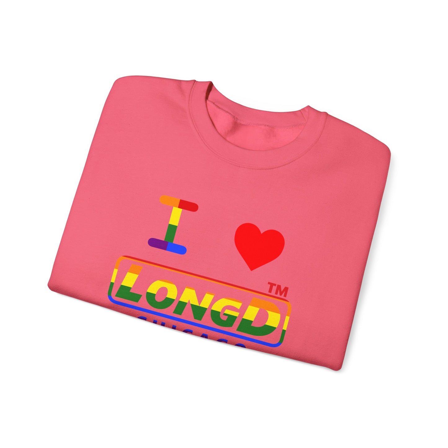 I Luv LongD positive horizontal striped front-back Chicago logo crewneck sweatshirt (Pride colors)