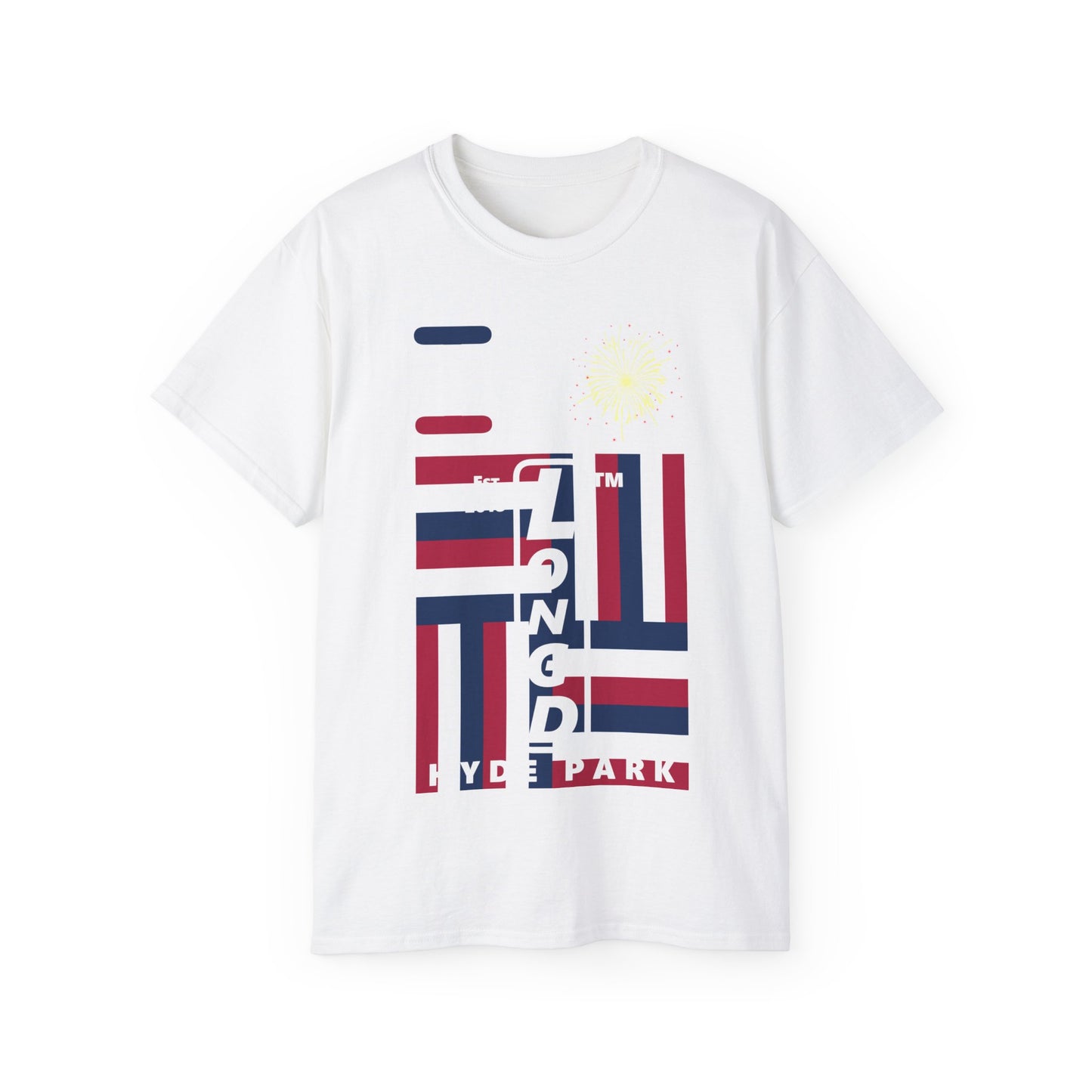 I Burst LongD cotton tee negative windmill Hyde Park upright logo (Patriotic colors)