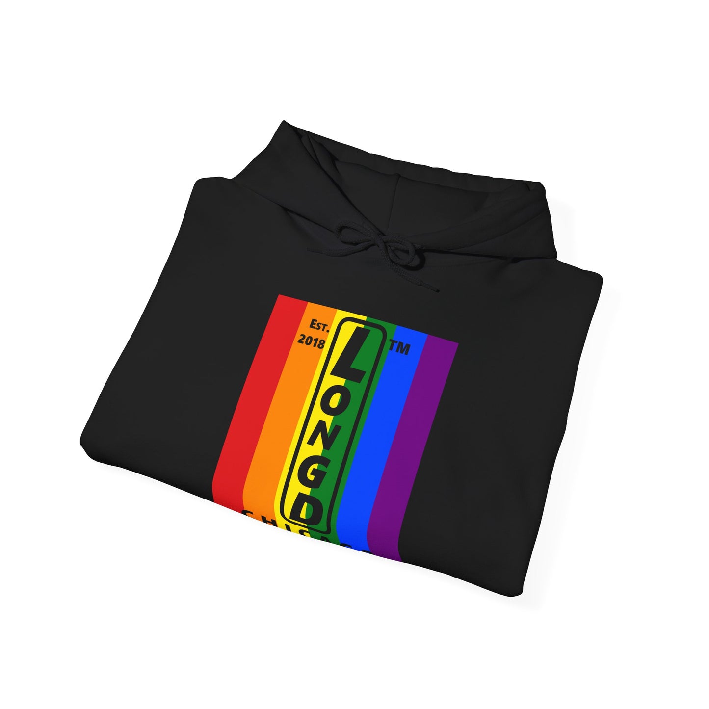 LongD® negative vertical 6-striped upright Chicago logo hoodie (Pride colors)