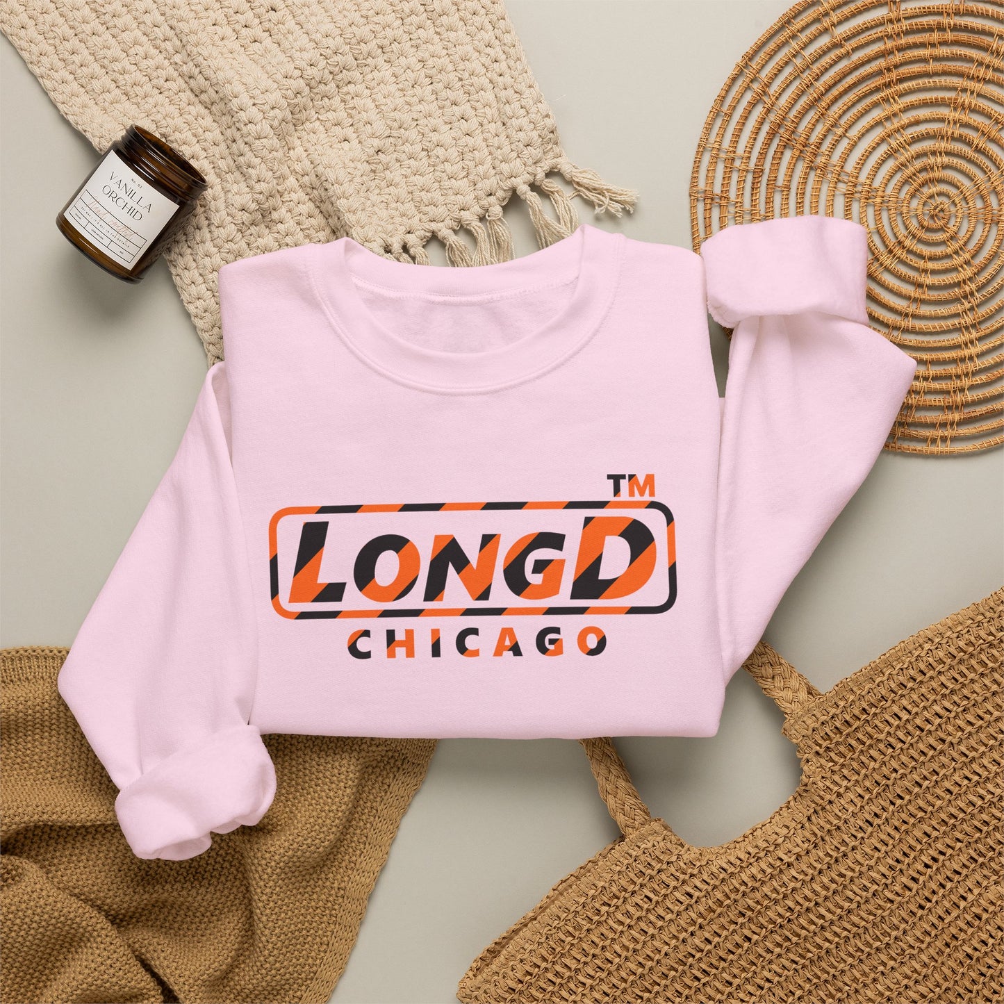 LongD Chicago positive 12-striped 4-print logo (Halloween colors) crewneck sweatshirt