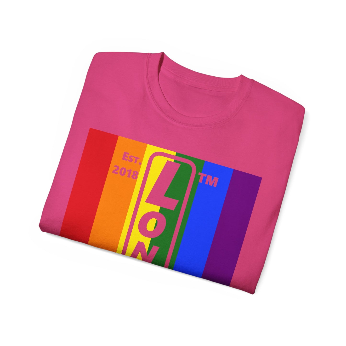 LongD Cotton Tee negative vertical striped Chicago upright logo (Pride colors)