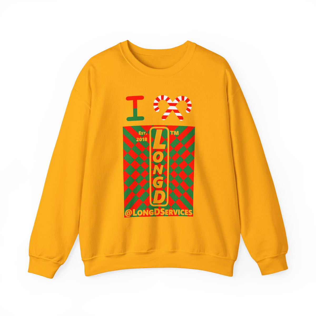 I candy cane LongD Tag negative upright stylized argyle logo crewneck sweatshirt
