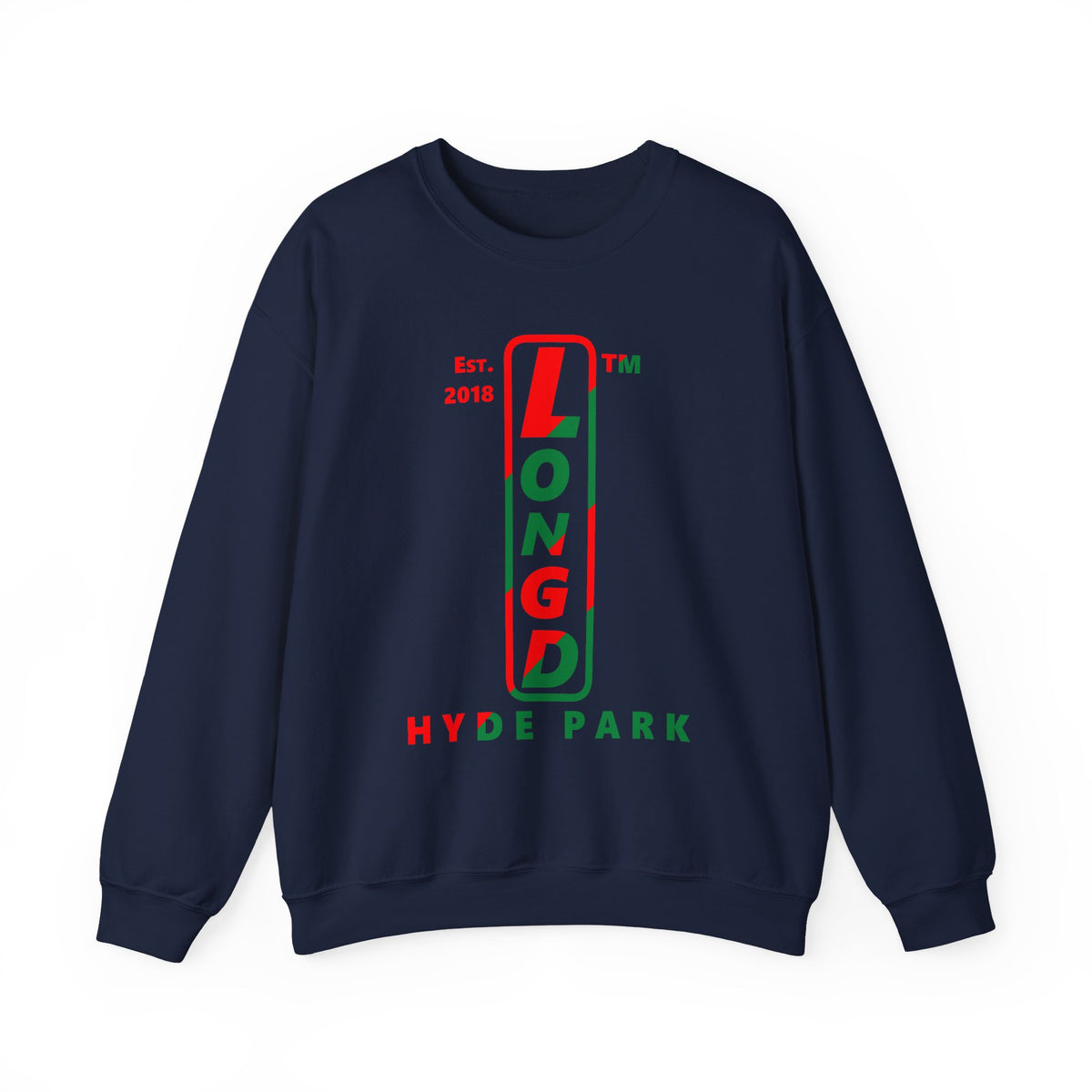 LongD Hyde Park positive upright pixel-weighted 4-striped logo (Xmas colors) crewneck sweatshirt