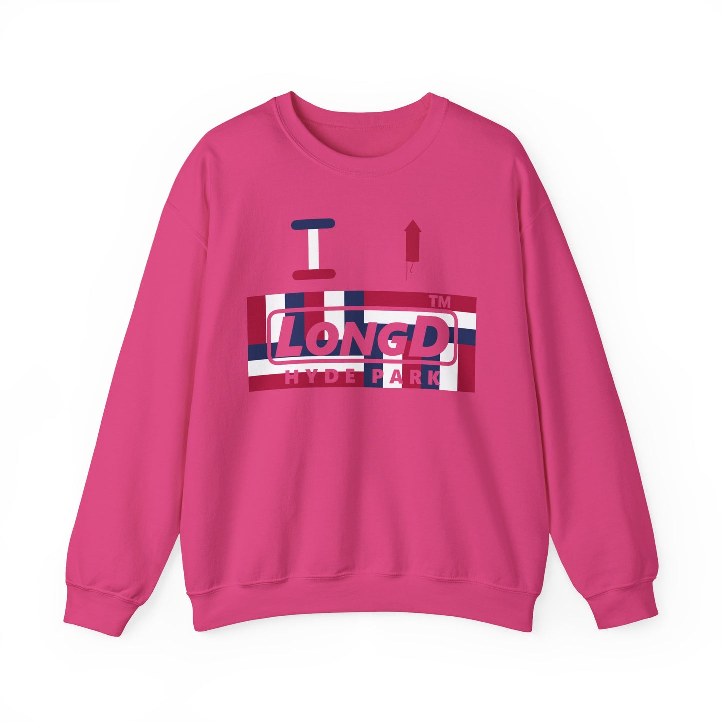 I firecracker LongD negative modified windmill Hyde Park logo crewneck sweatshirt