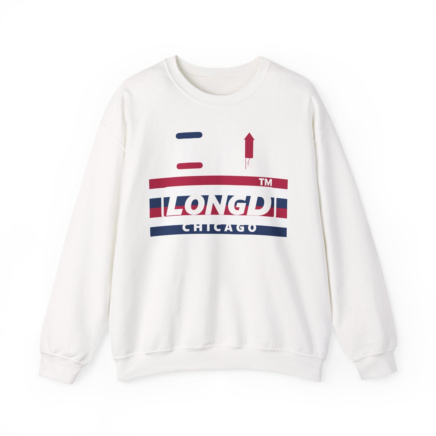 I firecracker LongD negative horizontal 6-striped Chicago logo crewneck sweatshirt