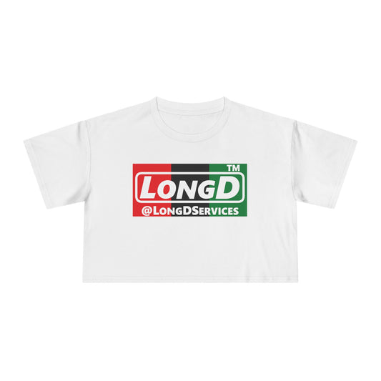 LongD negative vertical 3-striped tag logo crop tee (Juneteenth colors)