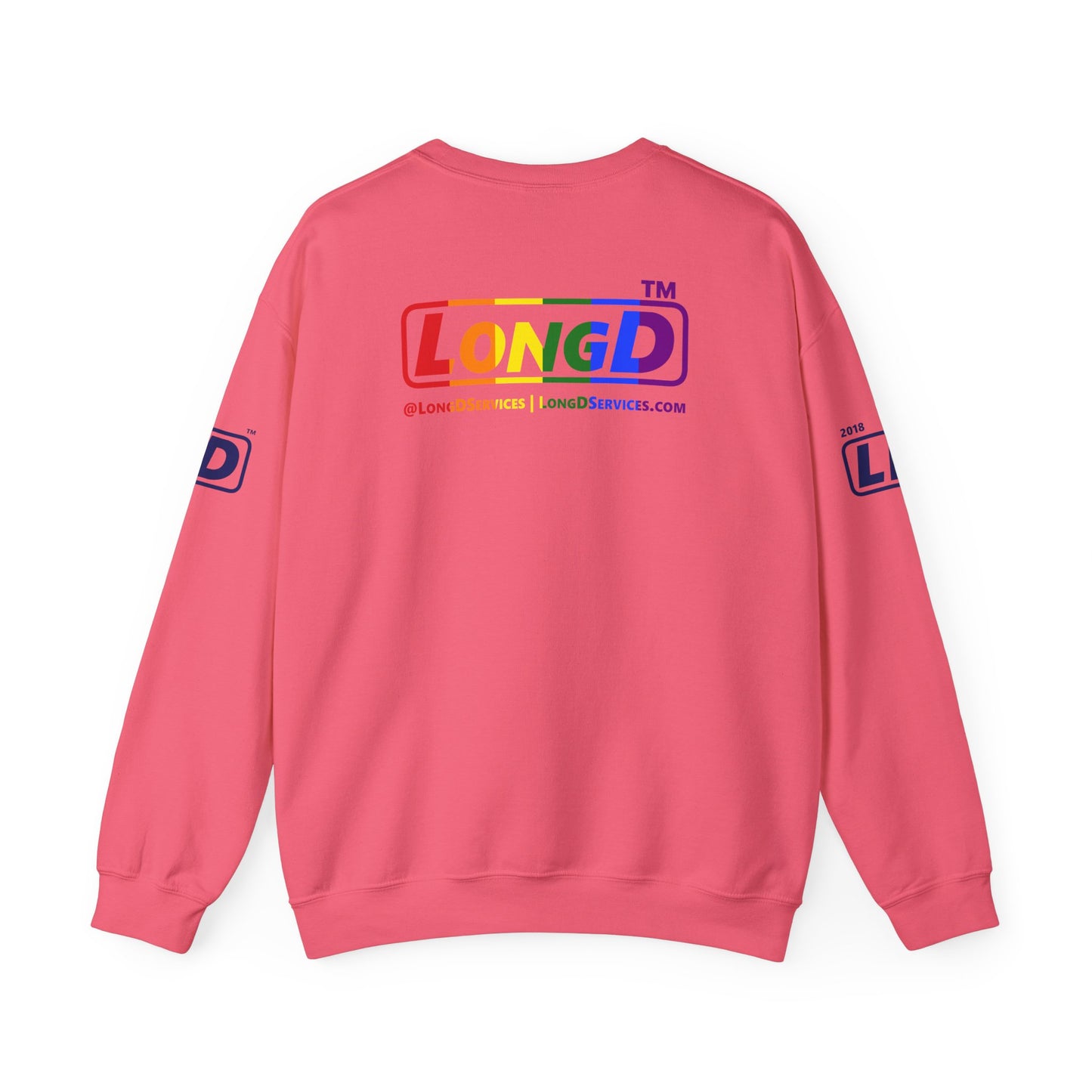 I Luv LongD official basic 4-print tag logo crewneck sweatshirt with Pride heart