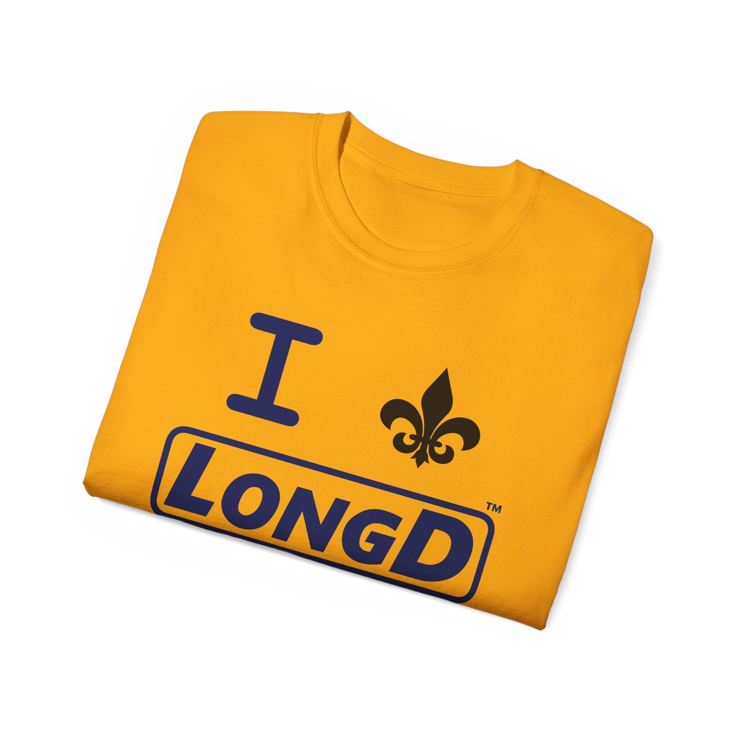 I Fleur LongD® Logo Cotton Tee (blue text & black fleur de lis)