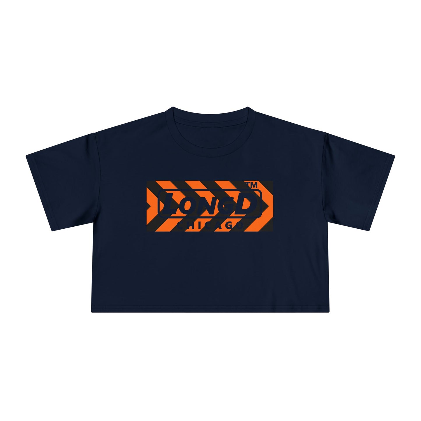 LongD Chicago negative forward chevron logo (Halloween colors) crop tee
