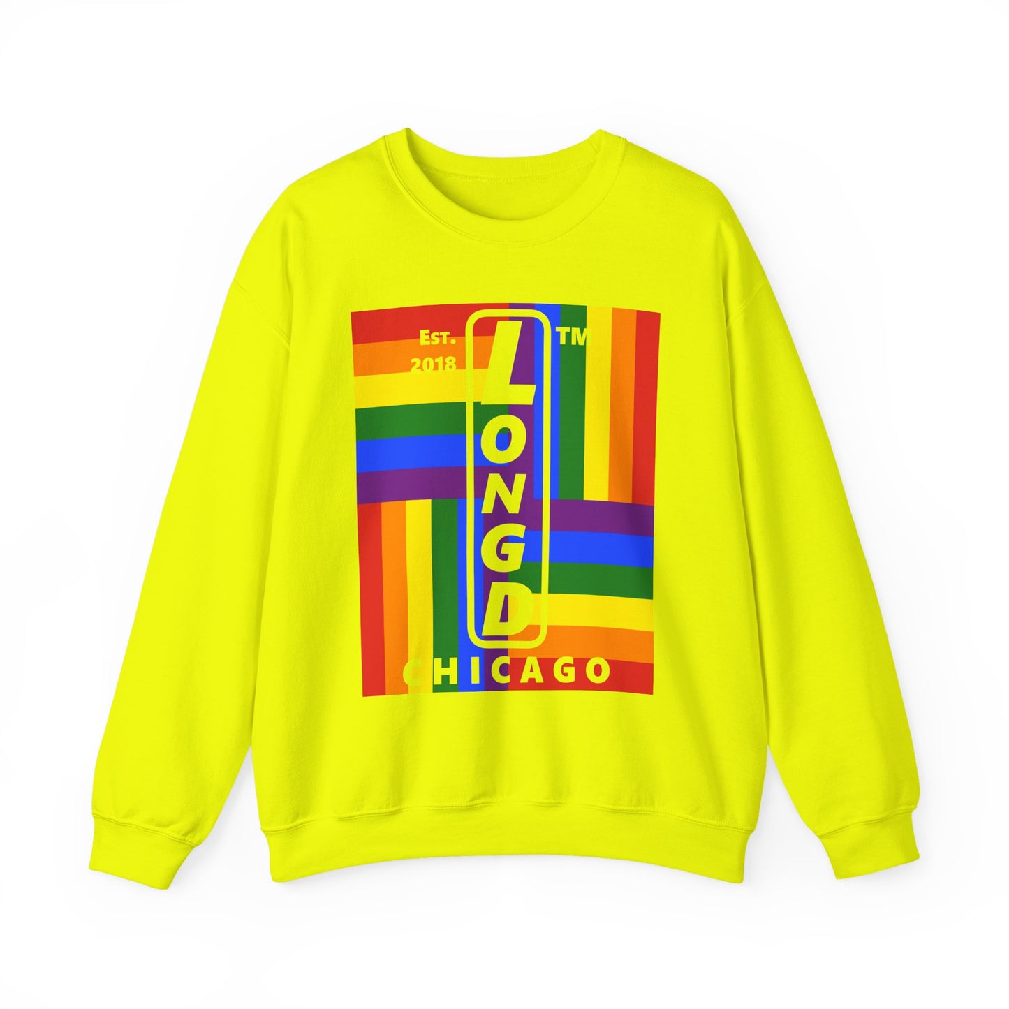 LongD negative windmill Chicago upright logo crewneck sweatshirt (Pride colors)