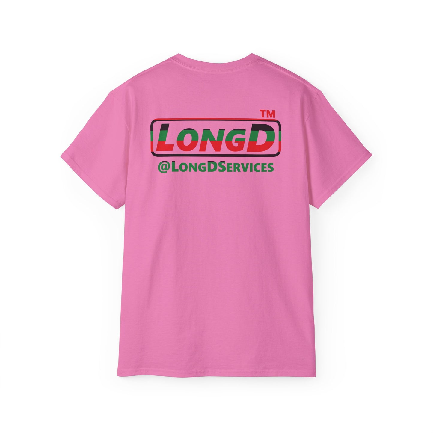 LongD positive horizontal 6-striped Chicago logo single-breasted front-back cotton tee (Juneteenth colors)