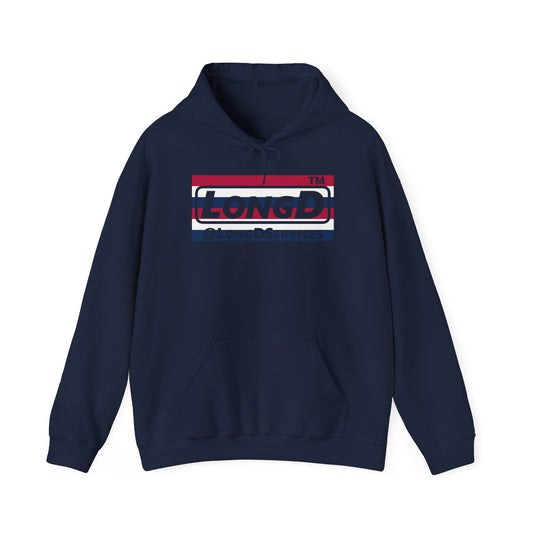 LongD® negative horizontal 6-striped tag logo hoodie (patriotic colors)