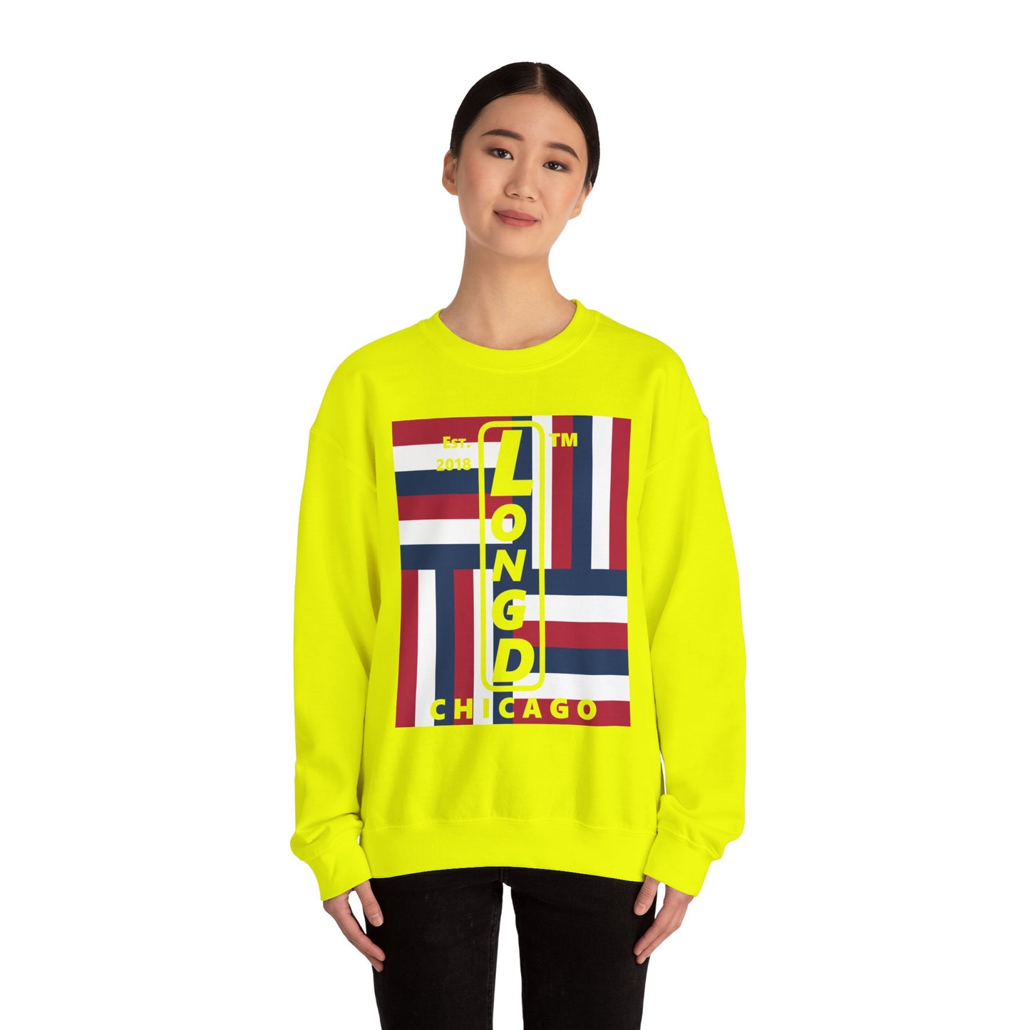 LongD negative windmill Chicago logo crewneck sweatshirt (patriotic colors)