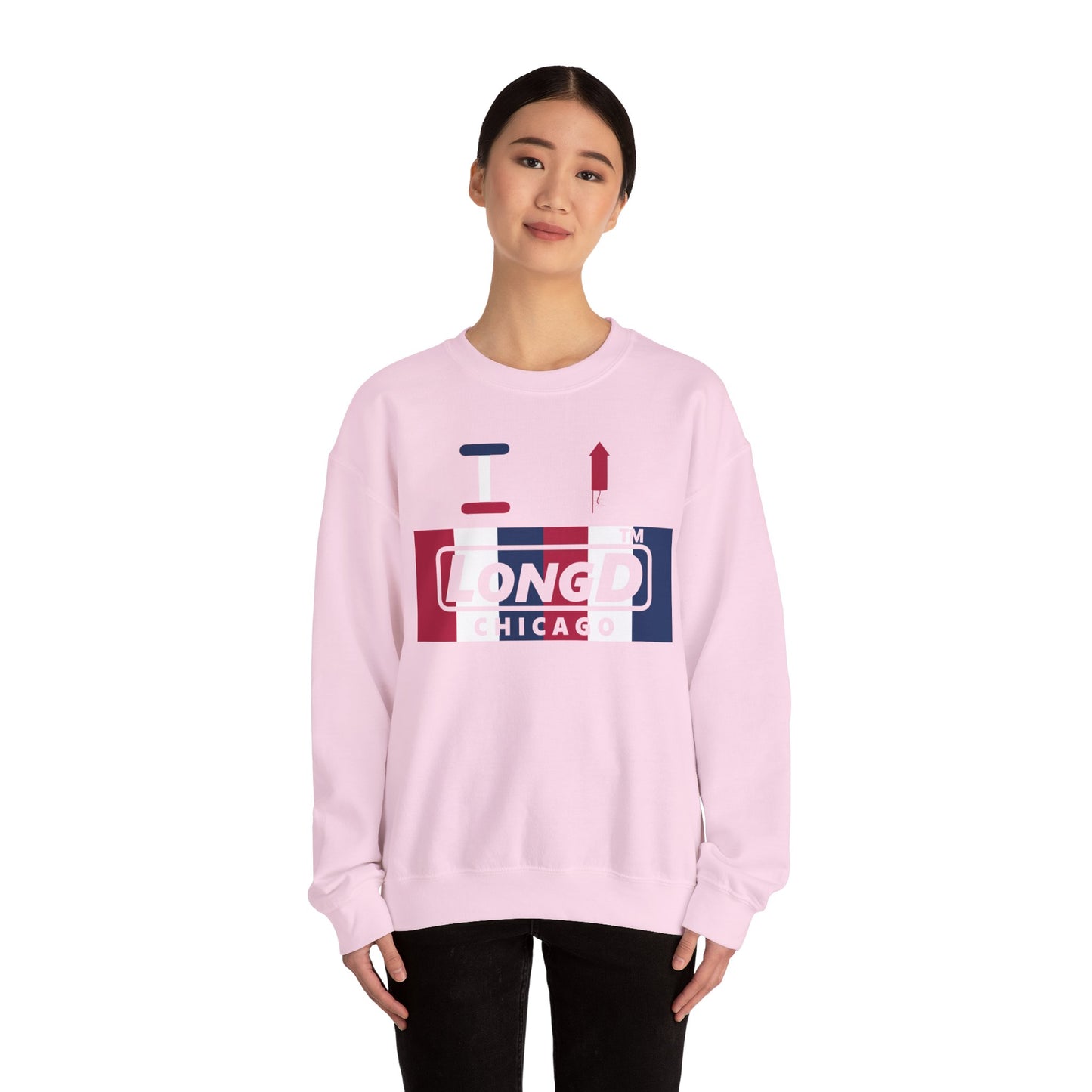 I firecracker LongD negative vertical 6-striped Chicago logo crewneck sweatshirt