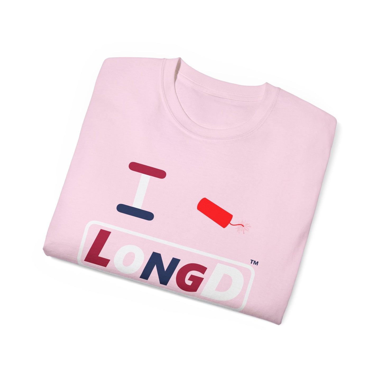 I Firecracker LongD® Logo Cotton Tee Red, White and Blue positive varied elements text
