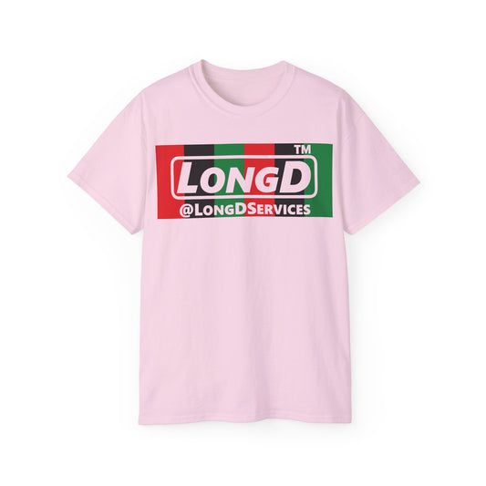 LongD negative vertical 6-striped tag logo front-back cotton tee (Juneteenth colors)