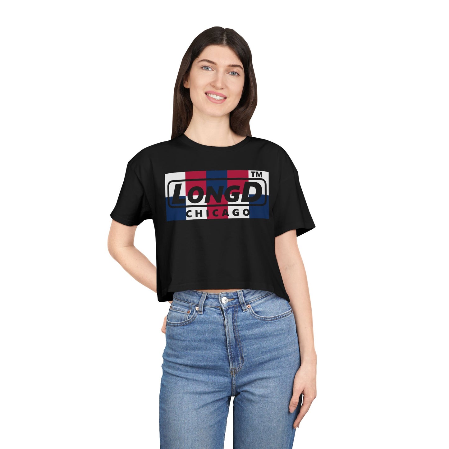 LongD negative 2x5 Chicago Logo Crop Tee (Patriotic colors)