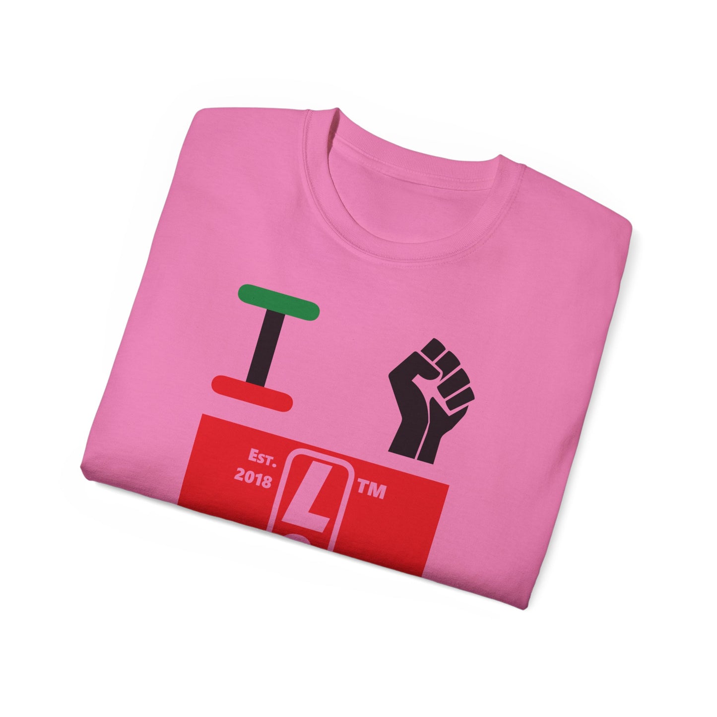 I fist LongD Cotton Tee negative horizontal striped Hyde Park upright logo (Juneteenth colors)