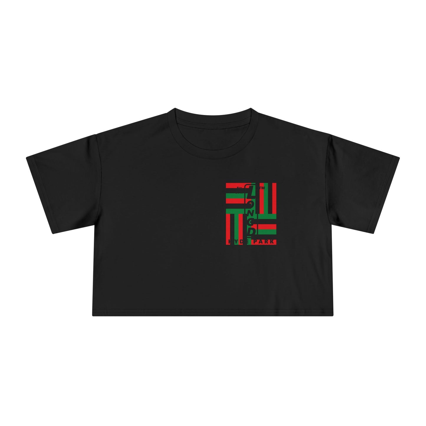 Negative windmill upright single-breasted Hyde Park logo crop tee (Juneteenth colors)