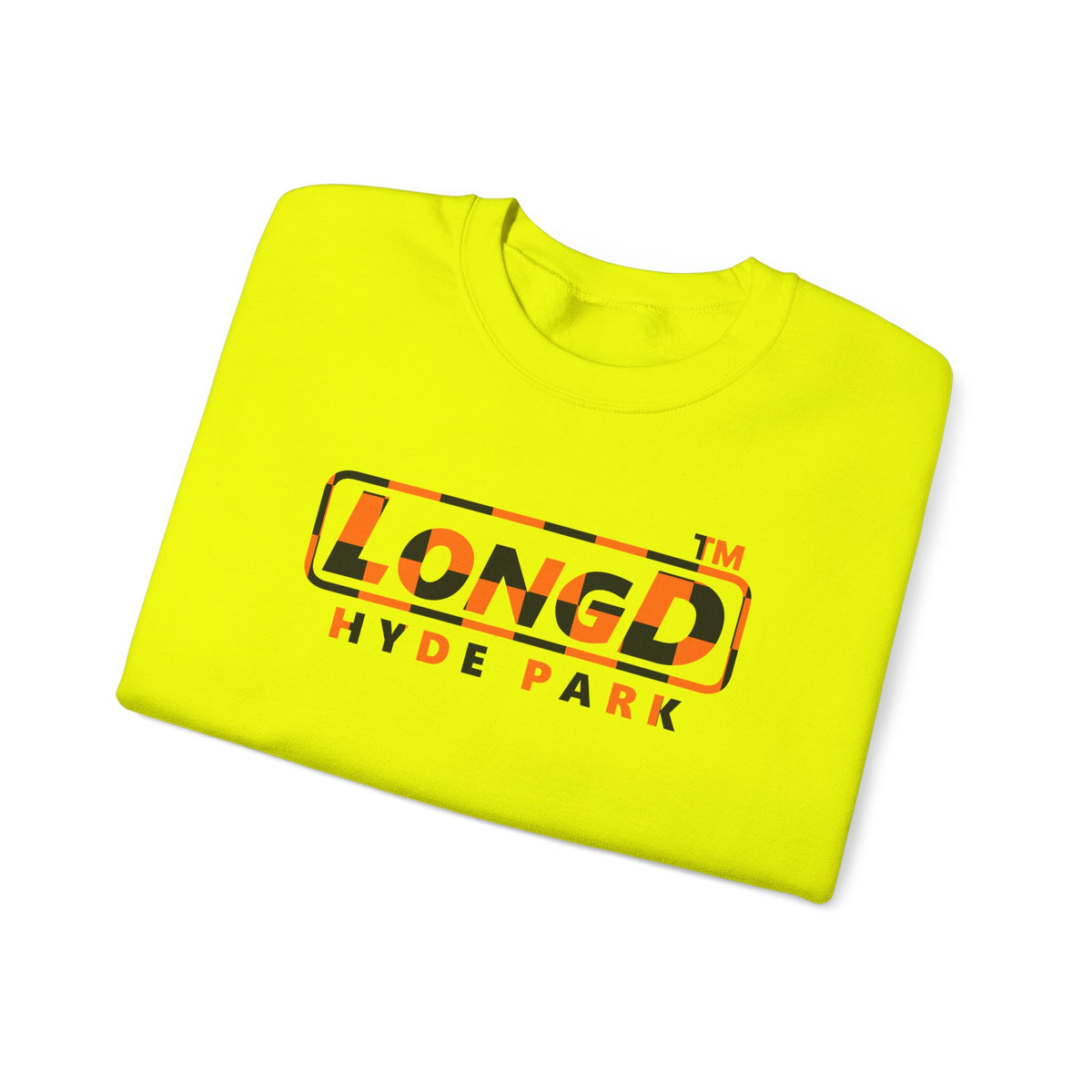 LongD Hyde Park positive checkered logo (Halloween colors) crewneck sweatshirt