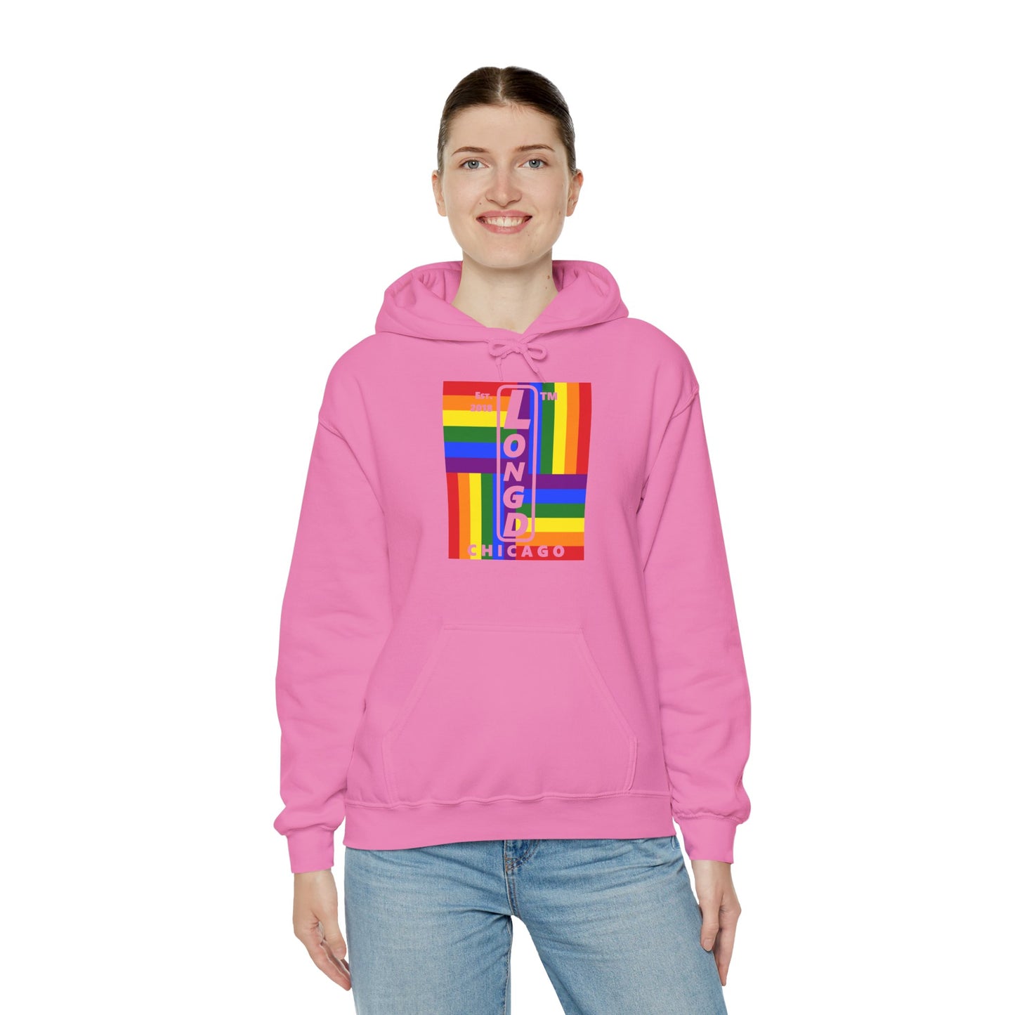LongD® negative windmill upright Chicago logo hoodie (Pride colors)