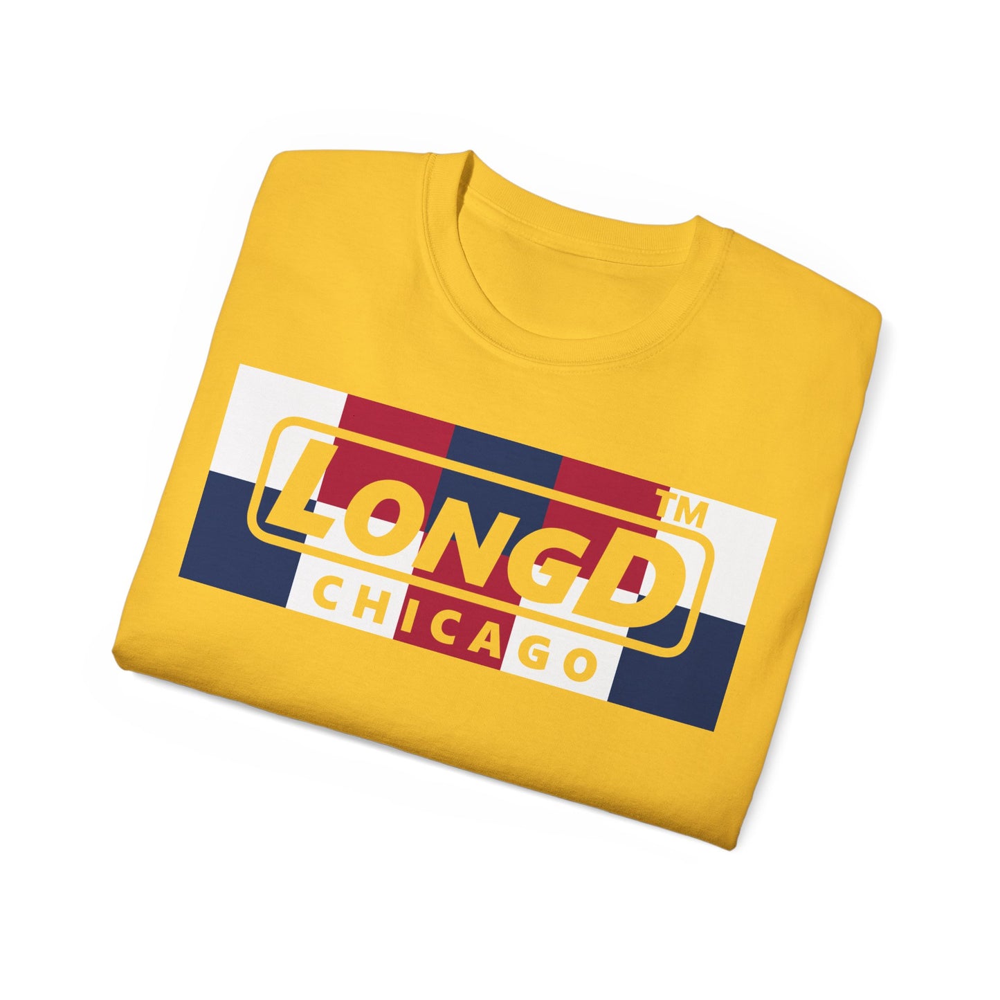 LongD negative 2x5 Chicago logo cotton tee (patriotic colors)