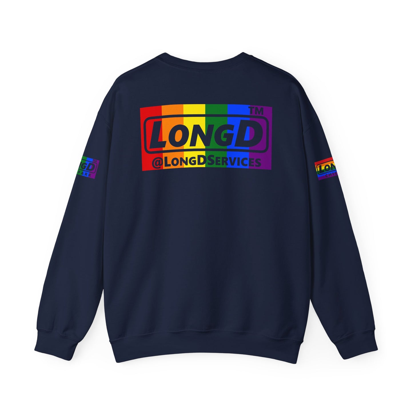 LongD official basic 4-print Chicago logo crewneck sweatshirt with Pride heart