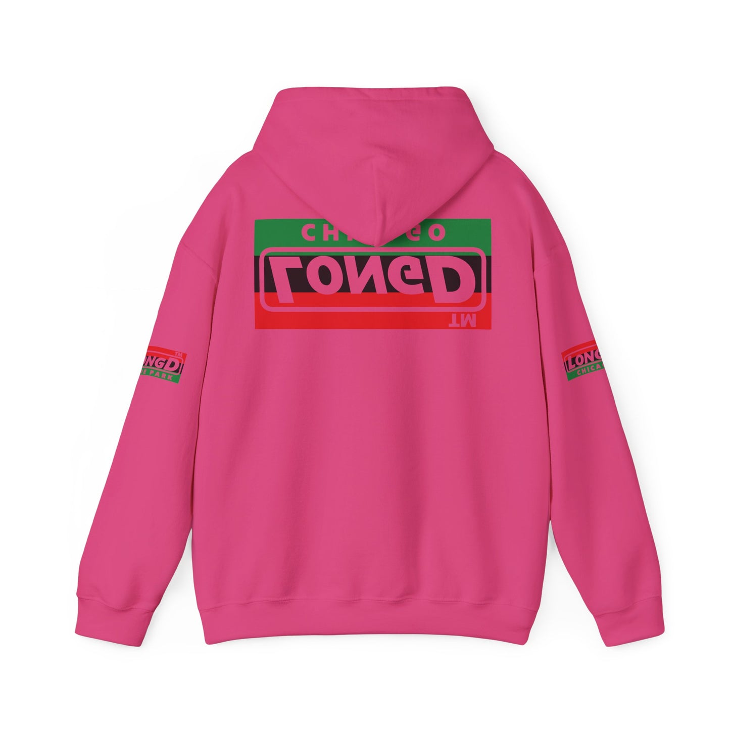 LongD® basic official Chicago 4-print flipped-back logo Hoodie (Juneteenth colors)
