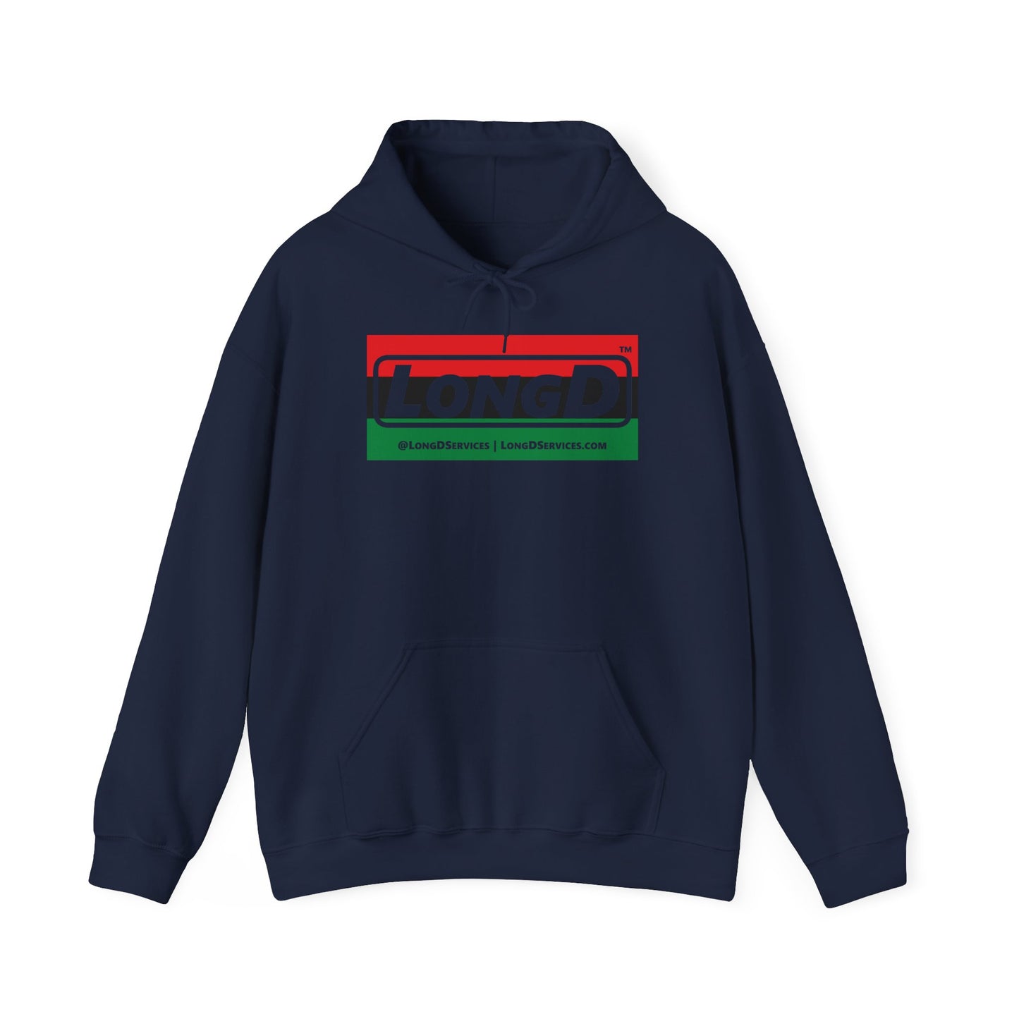 LongD® Logo Hoodie with Juneteenth striped negative text