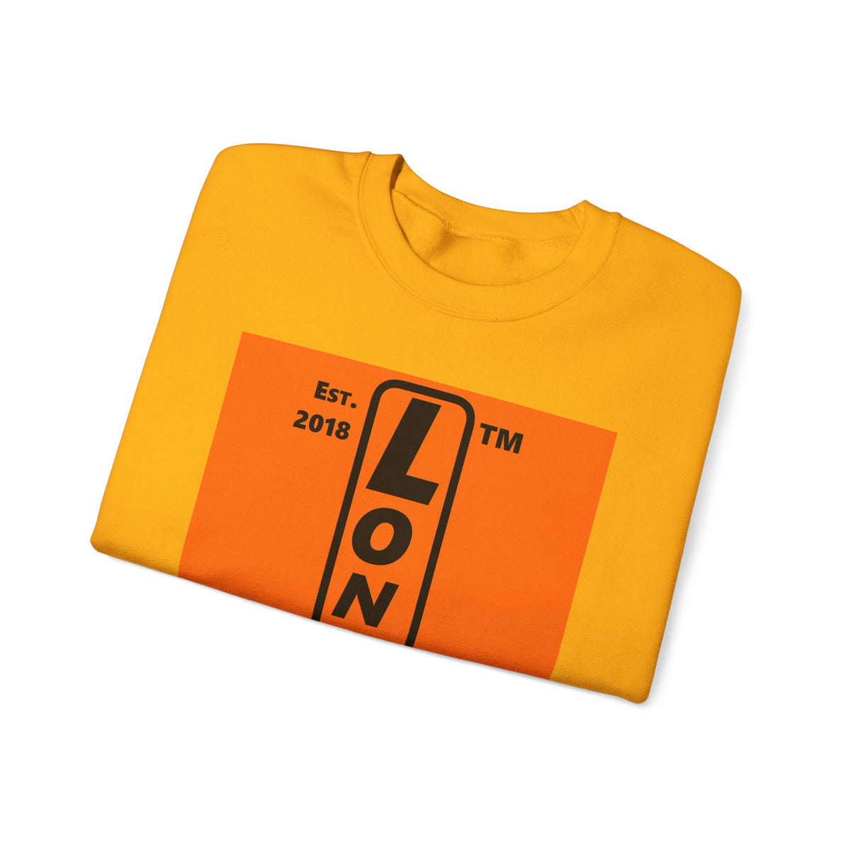 LongD Hyde Park upright logo Black (000000) on orange (FE7518) (Halloween colors) crewneck sweatshirt