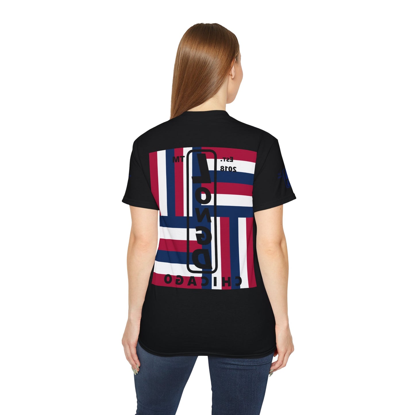 I Burst LongD cotton tee negative windmill 4-print Chicago upright logo (Patriotic colors)